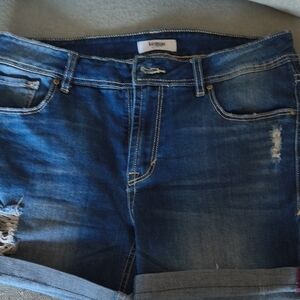 Kensie Blue Distressed Denim Shorts